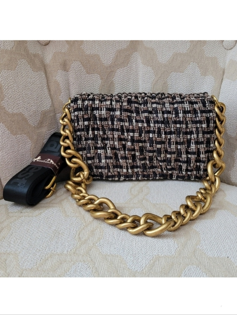 NWT MONTANA WEST CLASSIC TWEED PURSE BAG CLUTCH CONVERTIBLE CROSSBODY CHAIN